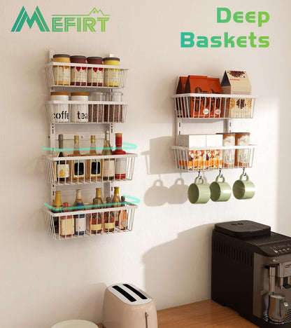Mefirt White 9-Tier Over The Door Pantry Organizer, Pantry Organization and Storage, Deep Baskets Hanging Heavy-Duty Metal, Wall Spice Rack Seasoning Shelves for Home & Kitchen, Laundry Room Bathroom