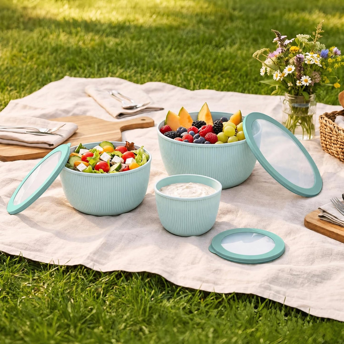 BoxedHome Mixing Bowls with Lids - 8 Piece Plastic Nesting Bowls Set includes 4 Prep Bowls and 4 Lids, Microwave and Dishwasher Safe, Green