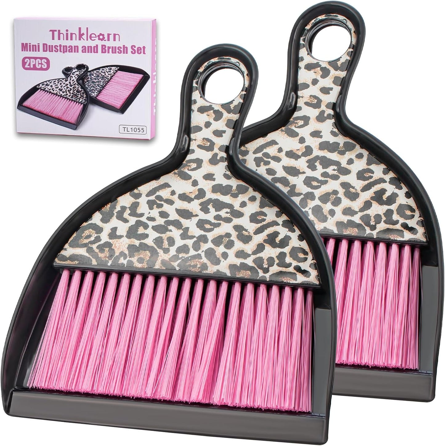 THINKLEARN 2PCS Small Broom and Dustpan Set, Mini Dust Pan and Brush, Hand Whisk for Pets, Kids, Desk, Home, Camping, Green Cleaning Supplies