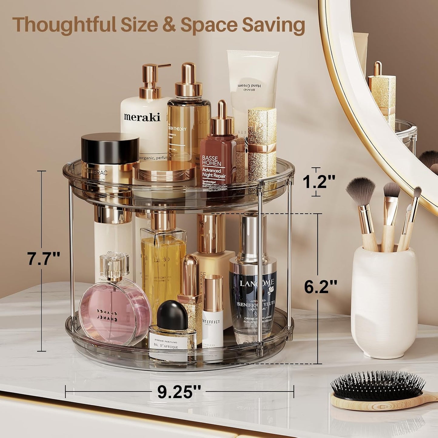 LAMU 2 Tier Lazy Susan Turntable Organizer 9.25'' Rotating Spice Rack Organization for Cabinet, Kitchen, Pantry, Countertop, Bathroom, Vanity, Medicine Cabinet Organizer, Clear