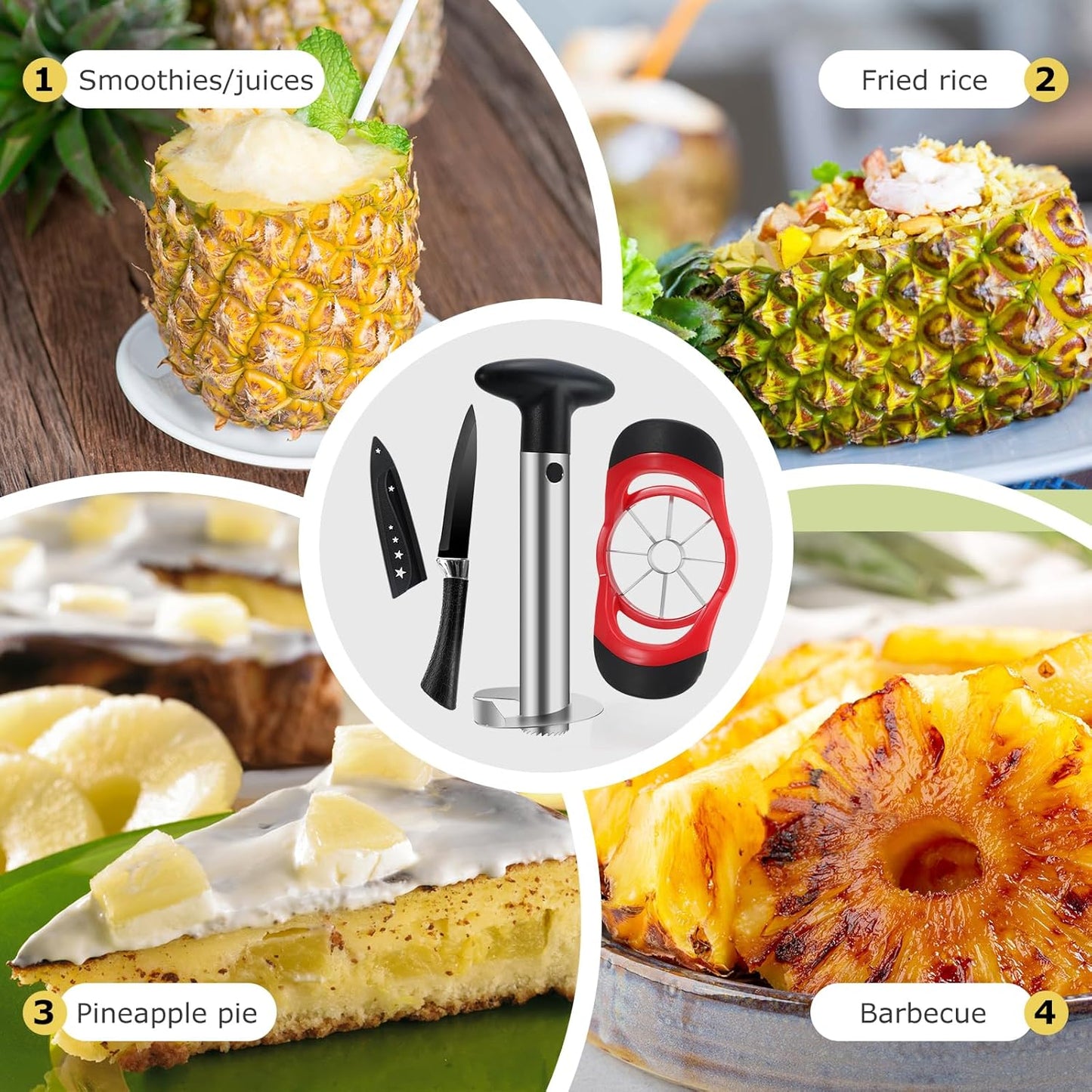 Pineapple Corer and Slicer, Stainless Steel Pineapple Cutter and Corer, Upgraded Pineapple Peeler and Apple Corer Tool with Pineapple Core Remover for Corer Tool Kitchen (Black)