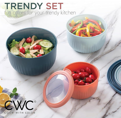COOK WITH COLOR Prep Bowls with Lids- Wide and Deep Nesting Plastic Small Mixing Bowl Set with Lids, 8 Piece Set - Wide Bowls, Blue