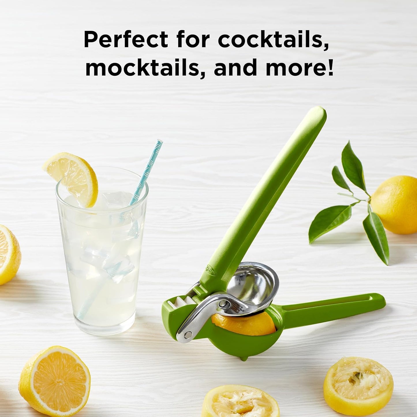 Chef'n FreshForce Lemon Squeezer Citrus Juicer, Manual Hand Press with Dual-Gear Power for Maximum Juice Extraction, Durable, Lime Green