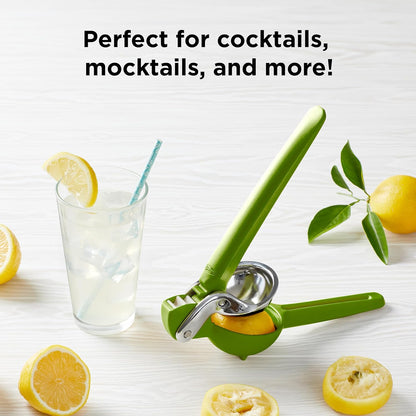 Chef'n FreshForce Lemon Squeezer Citrus Juicer, Manual Hand Press with Dual-Gear Power for Maximum Juice Extraction, Durable, Lime Green