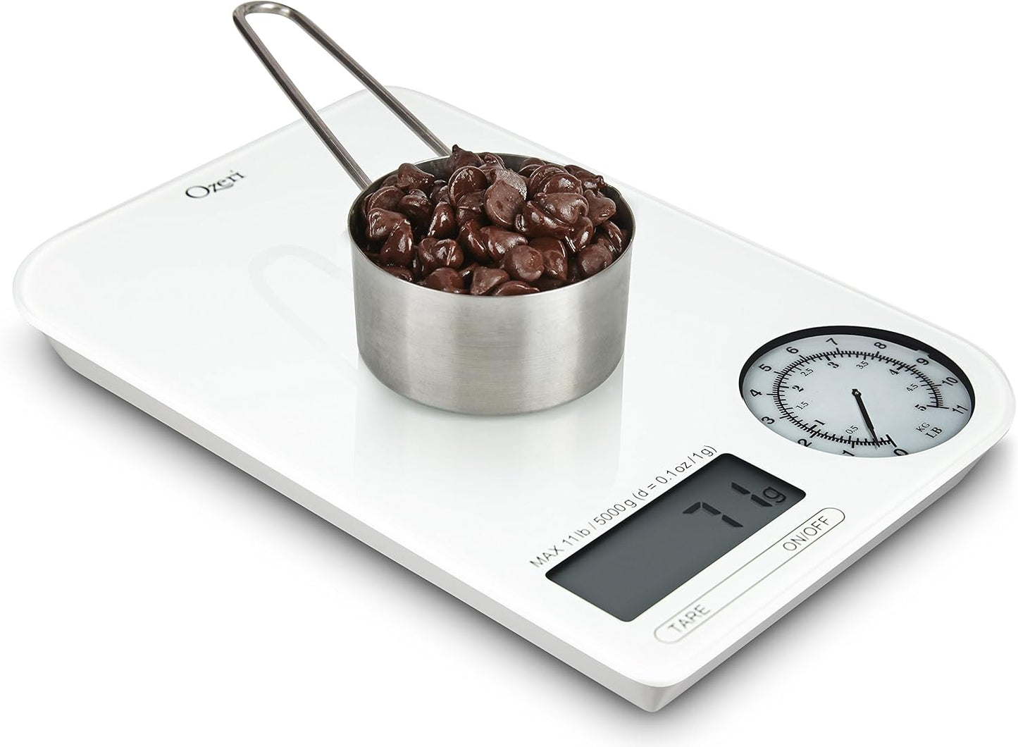 Ozeri ZK18-WB Rev Digital Kitchen Scale with Electro-Mechanical Weight Dial, Black Dial