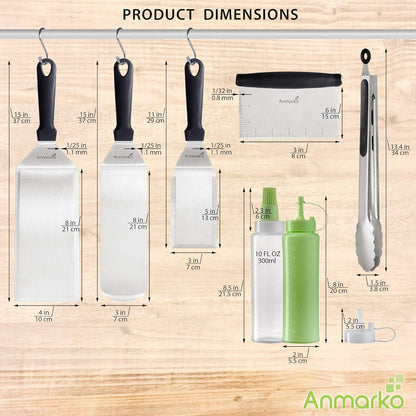 Stainless Steel Metal Spatula Set - Teppaniyaki Spatulas - Griddle Scraper Flat Spatula Pancake Flipper Hamburger Turner - Metal Utensil great for BBQ Grill Flat Top Cast Iron Griddle Accessories