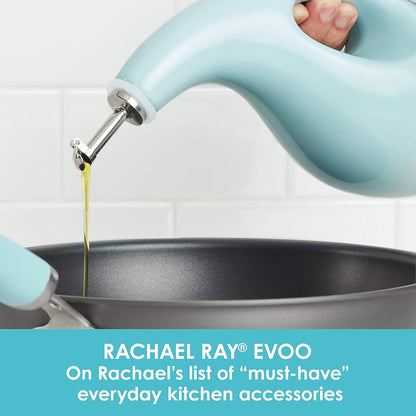 Rachael Ray 48467 Ceramic EVOO Oil and Vinegar Dispensing Bottle with Spout, 24 Ounce - Agave Blue
