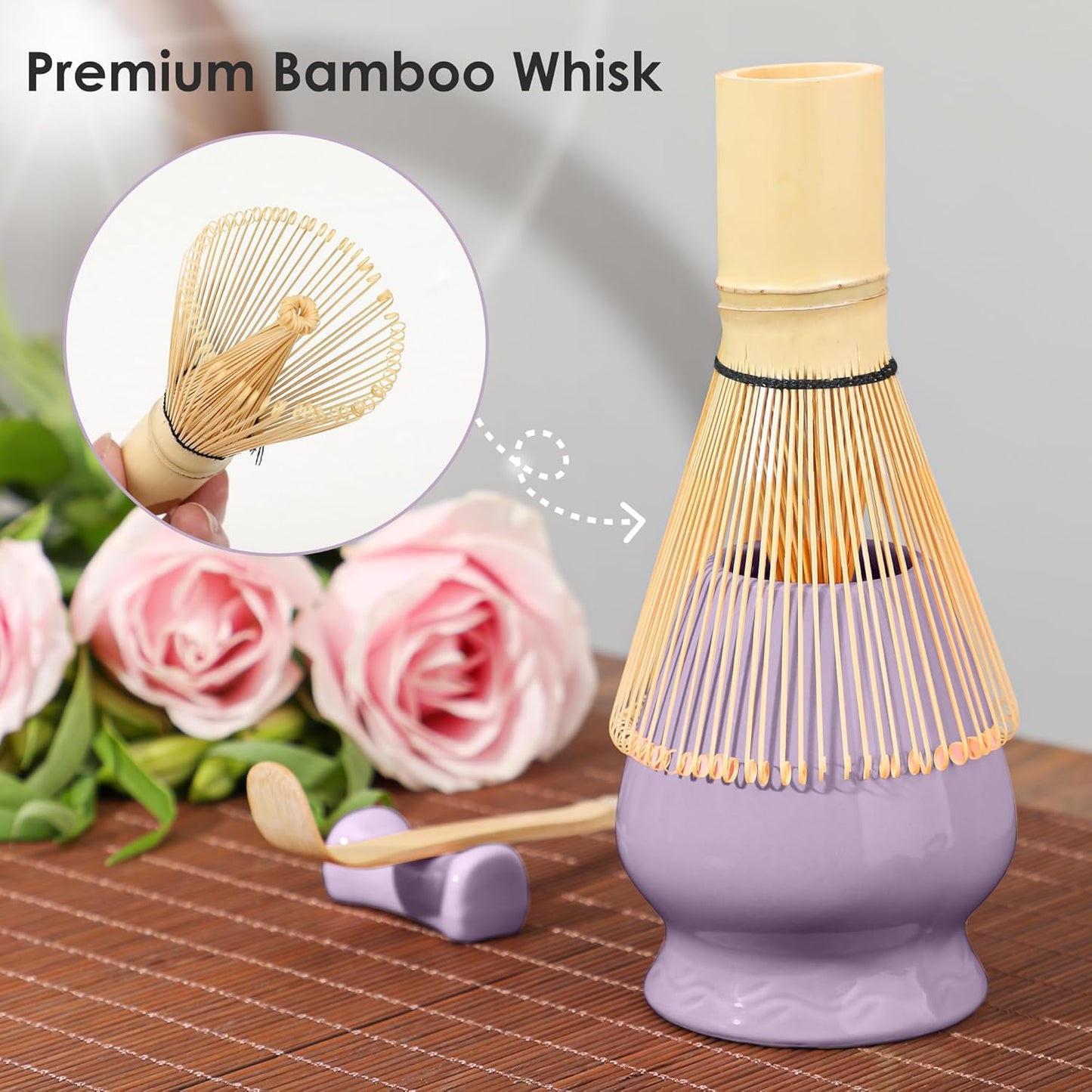 Matcha Whisk Set Matcha Kit - 7 Pcs Japanese Tea Set Includes Matcha Bowl with Spout,Bamboo Whisk with Ceramic Holder,Bamboo Scoop and Rest,Sifter,Tea Towel, for Ceremony Matcha Lovers Gift,Green
