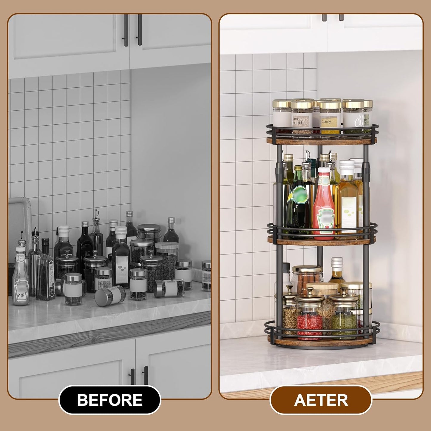 Across-Star Lazy-Susan-Organizer-Spice-Rack, Rotating Spice Organizer For Cabinet Pantry, Seasoning Holder Spice Shelf With Adjustable Height, Kitchen Counter Shelf Countertop Organizer