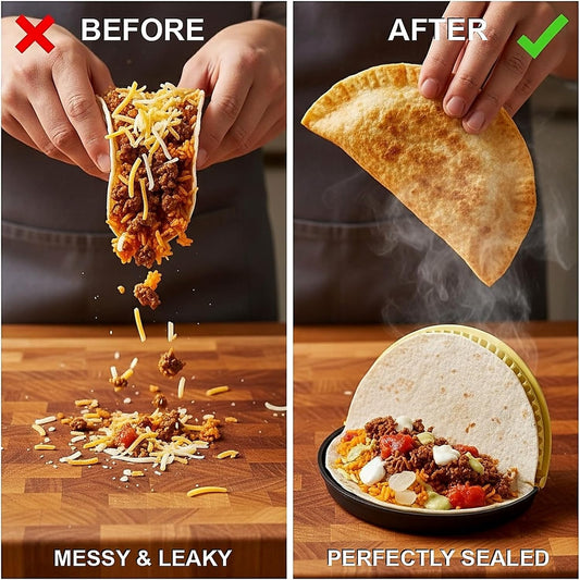 4-in-1 Nesting Tortilla Sealer & Crimper | 4/6/8/10-inch Sizes for Tortilla Wraps, Quesadillas, Burritos, Tacos, Dumplings & More | BPA-Free, Seal, Easy to Store, Dishwasher Safe, Yellow & Black
