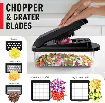 Mueller Pro-Series 10-in-1, 8 Blade Vegetable Chopper, Onion Mincer, Cutter, Dicer, Egg Slicer with Container, French Fry Cutter Potato Slicer, Home Essentials, Salad Chopper White Sand/Green
