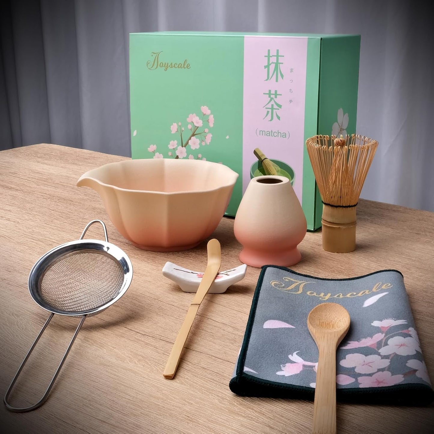 Joyscale Matcha Whisk Set, Matcha Set Whisk And Bowl, 8 Pcs Matcha Kit Set(Lotus Design), 11 OZ, Japanese Matcha Tea Set, Matcha Making Kit Gifts for Tea Lovers(Gradient Blue)