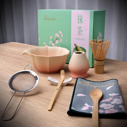 Joyscale Matcha Whisk Set, Matcha Set Whisk And Bowl, 8 Pcs Matcha Kit Set(Lotus Design), 11 OZ, Japanese Matcha Tea Set, Matcha Making Kit Gifts for Tea Lovers(Gradient Blue)