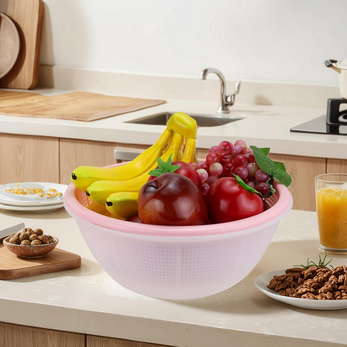 EIKS Plastic Water Basin with Strainer Basket for Washing Draining Vegetables Fruit Grains Salad Cooing Preparation in Home Kitchen