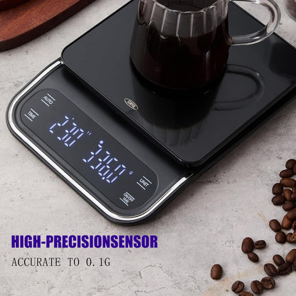 Coffee Scale with Timer 0.1g Precision Espresso Scale for Coffee Bean Weighing, Barista Brewing, USB-C Rechargeable Digital Kitchen Scale with Auto Timer 3kg Capacity