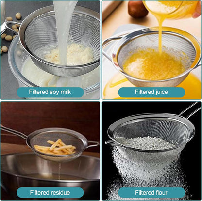 2 Pack Fine Mesh Strainer, Small Stainless Steel Sieves with Handles, for Steeping Loose Leaf Tea, Straining Cocktail, Juice and Sifting Flour, Powdered Sugar (2pcs)