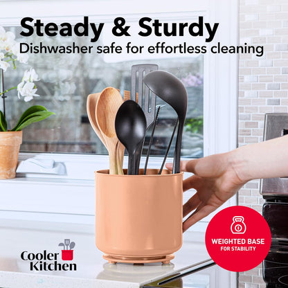 Cooler Kitchen Jumbo Extra Large Sturdy Rotating Black Utensil Holder Caddy with No-Tip Weighted Base, and Gripped Insert - Rust Proof and Dishwasher Safe Kitchen Utensils Holder