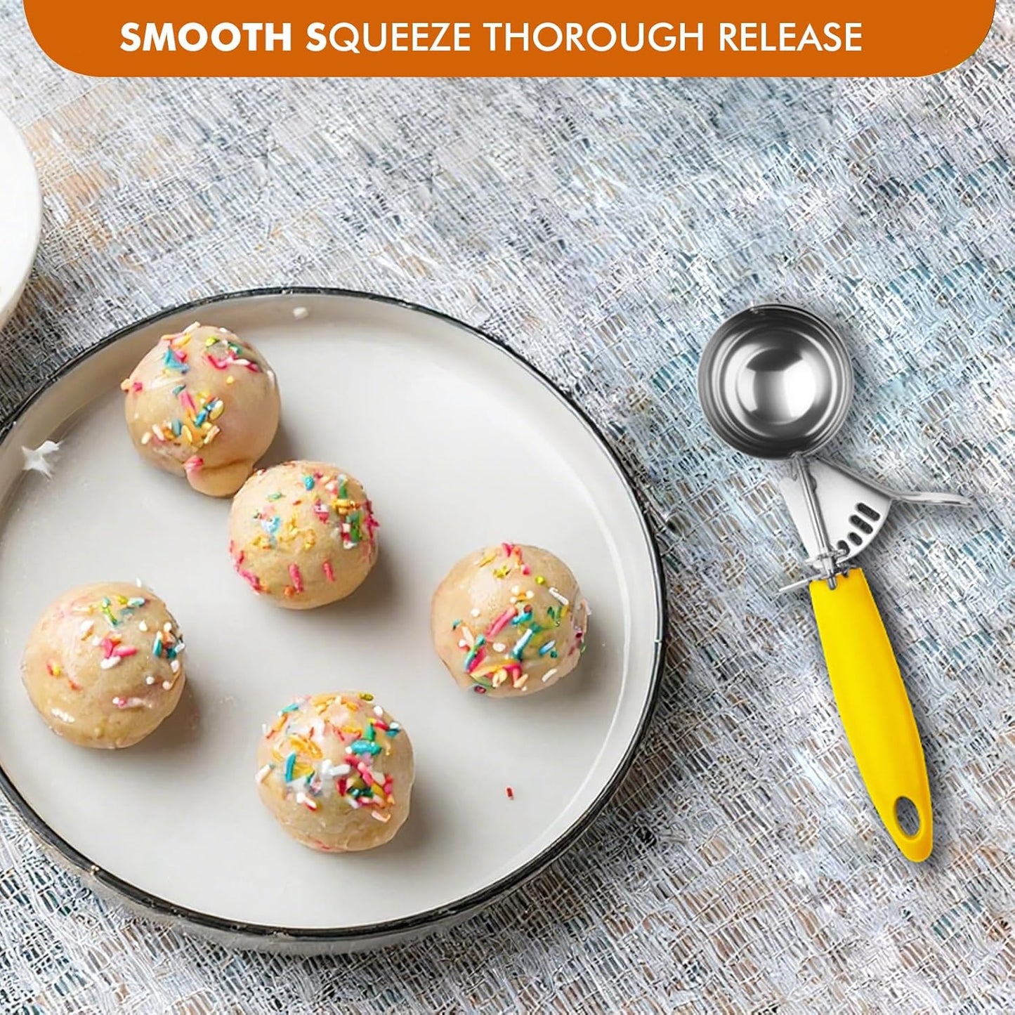 JUNADAEL J Portion Scoop, #20/2 OZ Ice Cream Scooper, Muffin Scoop, Disher, Yellow Handle, for Portion Control, Cookie Dough, Muffin, Cupcake Batter, Ice Cream, Mashed Potatoes