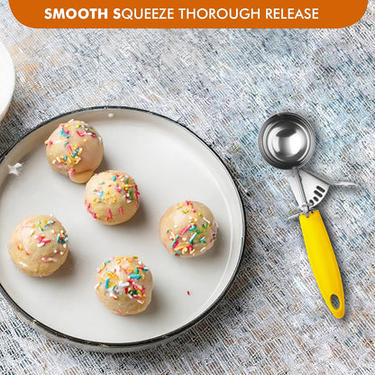 JUNADAEL J Portion Scoop, #20/2 OZ Ice Cream Scooper, Muffin Scoop, Disher, Yellow Handle, for Portion Control, Cookie Dough, Muffin, Cupcake Batter, Ice Cream, Mashed Potatoes