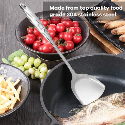 Spatula, Metal Spatula for Kitchen, Stainless Steel Slotted Turner, Hollow Handle Heat-Resistant Design, Ergonomic Dual-Handed Grip, Gift for Family