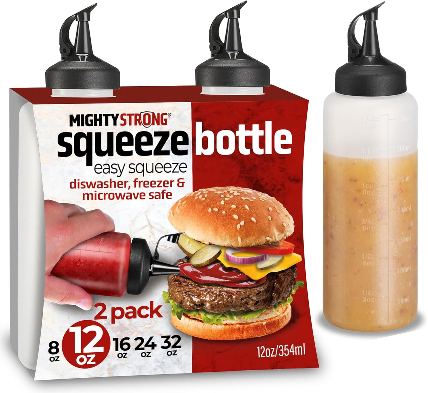 Condiment Squeeze Bottles for Sauces and Liquids – Plastic Refillable Squirt Bottles for Ketchup, Oils, and Condiments – Multipurpose Condiment Containers for Kitchen, BBQ & Cooking (12 Oz - 2 Pack)