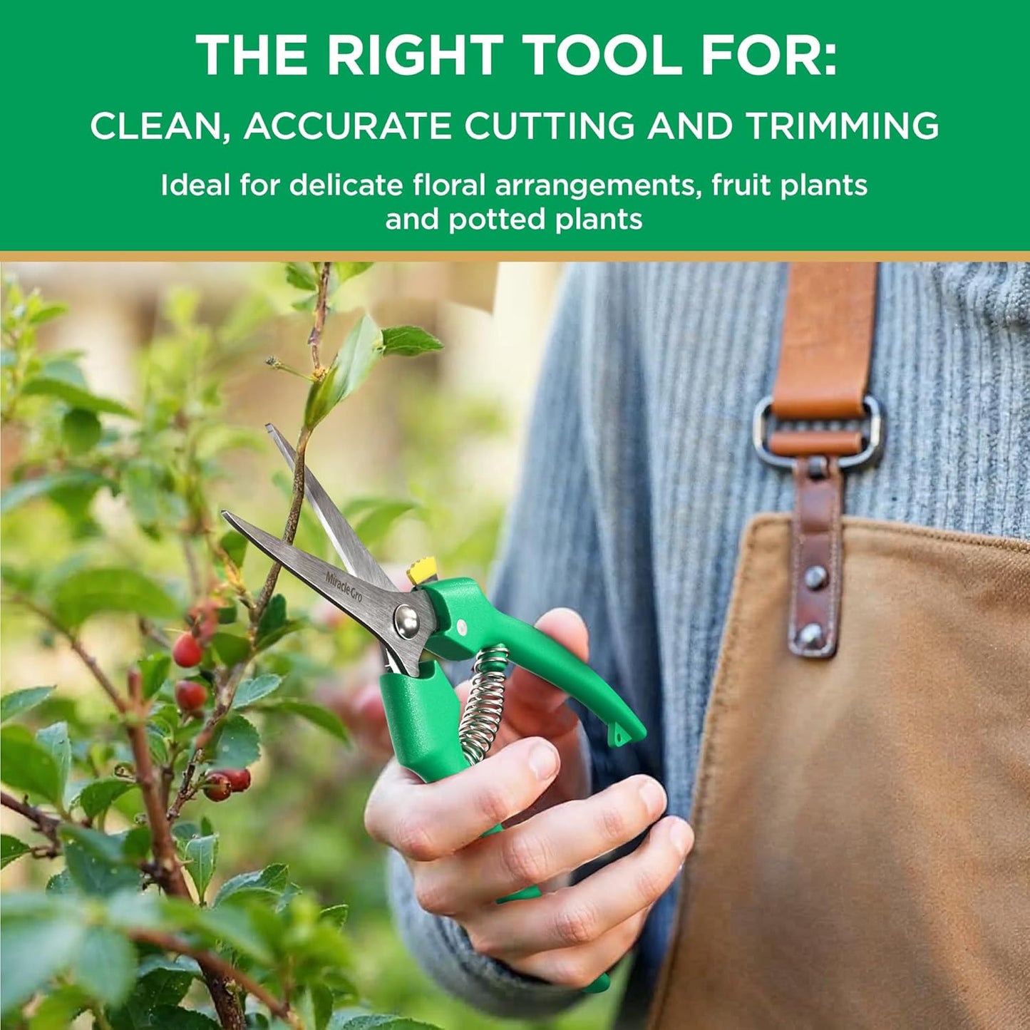 Miracle-Gro 8 in. All-Purpose Steel Garden Utility Shears with Serrated Blades – Comfort Grip Yard and Garden Scissors for Pruning Plants, Flowers, and Herbs