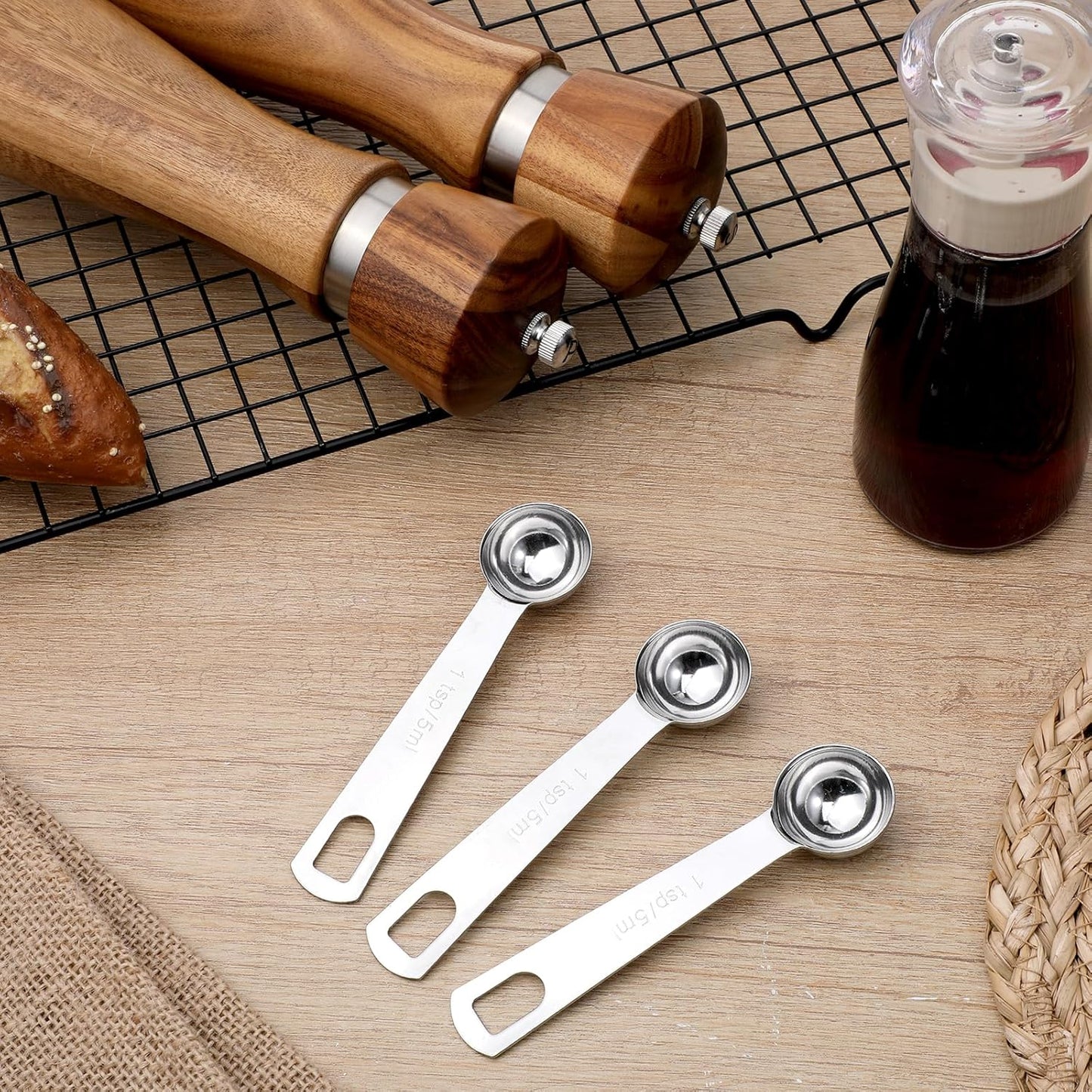 3 PCS Teaspoon Measuring Spoons, 5 ML Teaspoons Measuring Spoon, Stainless Steel 1 Teaspoon Scoop, 1/3 Tablespoon, Short Handle Measuring Teaspoons for Precise Cooking, Baking and Spices Measurement