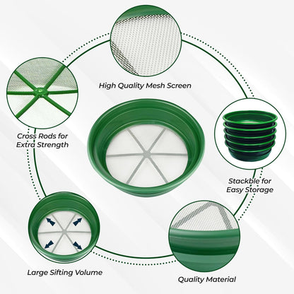 SE 13.25 Inch Wide Stackable Classifier Gold Prospecting Pan - 1/8 Inch Stainless Steel Mesh Sifting Pan, Green