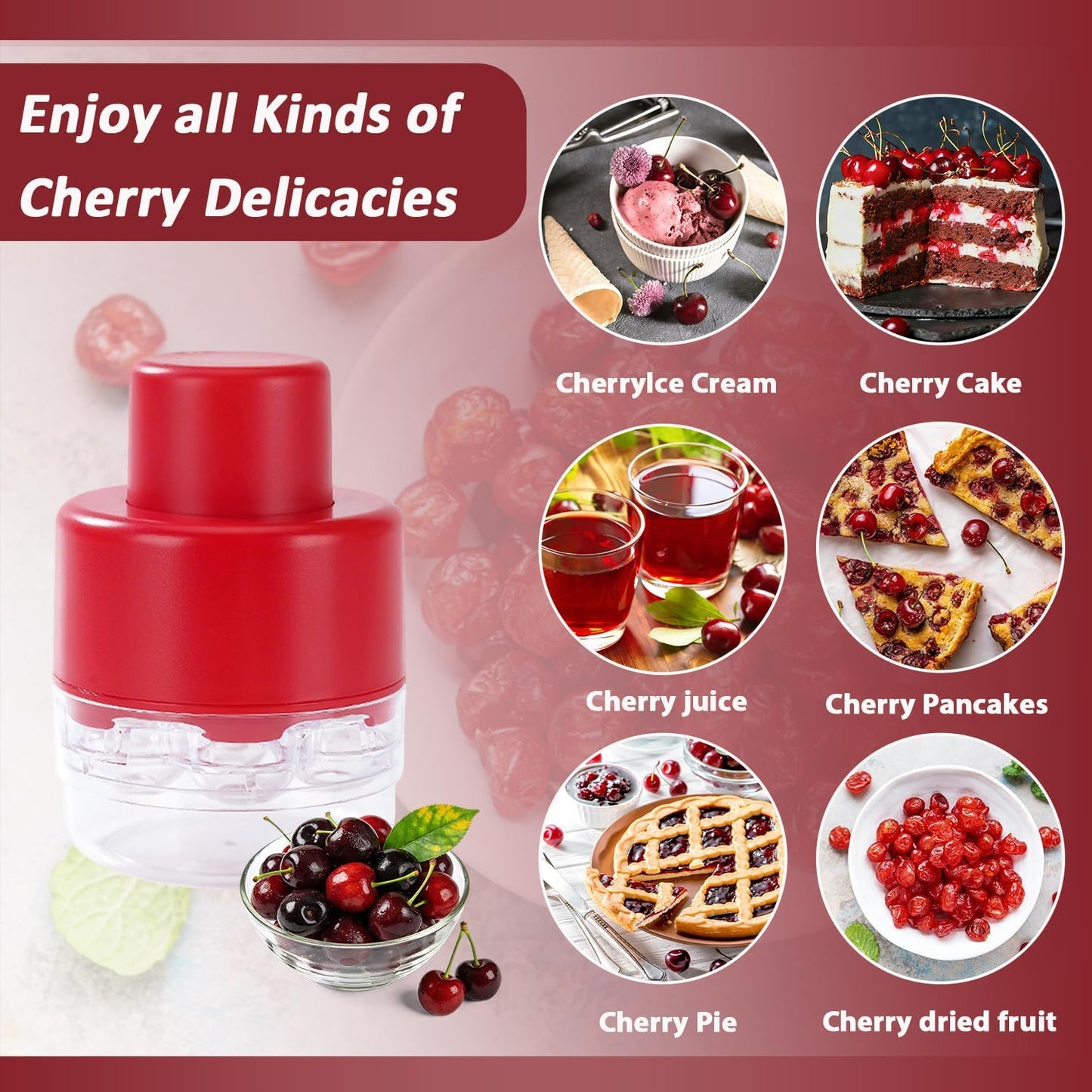 7-IN-1 Large Cherry Pitter Tool - Portable Cherry Corer Pitter With Ergonomic Push Design - Easy to Use for Making Cherry Jam - Pit 7 Cherries at Once, Saving Time & Effort - Red