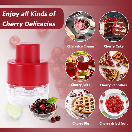 7-IN-1 Large Cherry Pitter Tool - Portable Cherry Corer Pitter With Ergonomic Push Design - Easy to Use for Making Cherry Jam - Pit 7 Cherries at Once, Saving Time & Effort - Red