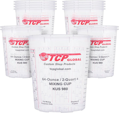 Custom Shop Paint Mixing Cups, 64-Ounce (12 Pack) - Plastic Measuring Cups for Liquids, Automotive Painting, Epoxy Resin, Acrylic Arts, Crafts, Disposable or Reusable, Graduated, Mixing Ratios
