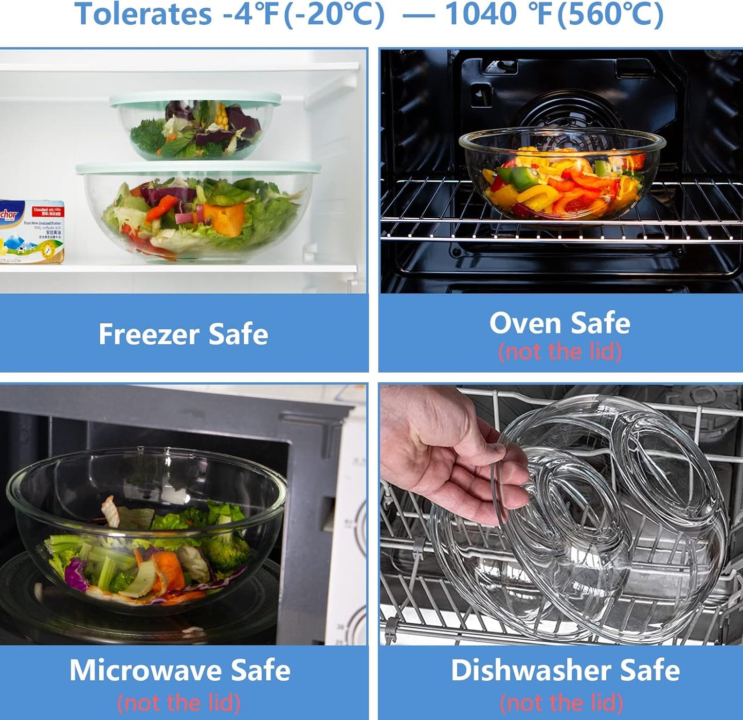 WhiteRhino Glass Mixing Bowls Glass Bowls with Lids Set(4.5QT,2.7QT, 1.1QT),Large Salad Bowls,glass mixing bowl Space-Saving Nesting Storage bowls for Cooking,Baking,Prepping,Dishwasher Safe