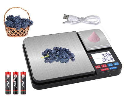 Stainless Steel Dual Platform Digital Kitchen and Food Scale, with Two Precision 1g/0.05oz & 0.01g/0.0005oz, Max Capacity 22lb/10kg, Tare Function, Units Conversions, LCD with Backlit