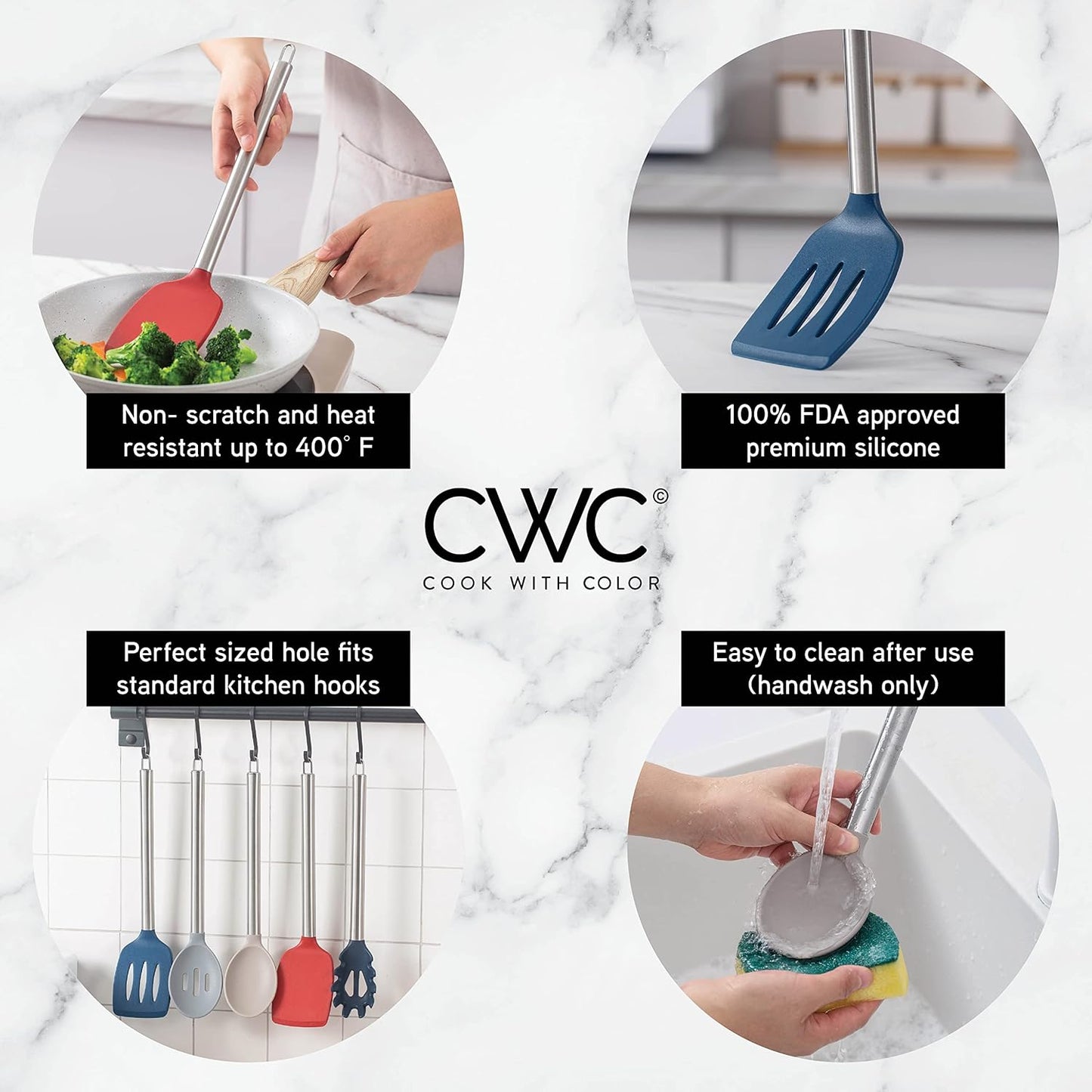 COOK WITH COLOR Silicone Cooking Utensils, Kitchen Utensil Set, Easy to Clean Silicone Kitchen Utensils, Cooking Utensils for Nonstick Cookware, Kitchen Gadgets Set, 10 Pieces, Green