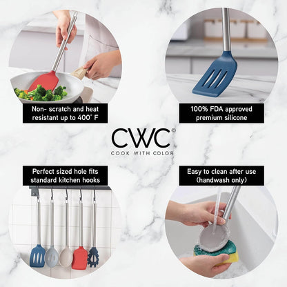 COOK WITH COLOR Silicone Cooking Utensils, Kitchen Utensil Set, Easy to Clean Silicone Kitchen Utensils, Cooking Utensils for Nonstick Cookware, Kitchen Gadgets Set, 10 Pieces, Green