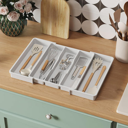Lifewit Utensil Organizer for Kitchen Drawers, Expandable Cooking Utensil Tray, Adjustable Cutlery Silverware Flatware Holder, Plastic Spatula Tools Storage Divider, 13-22 x 15", Black