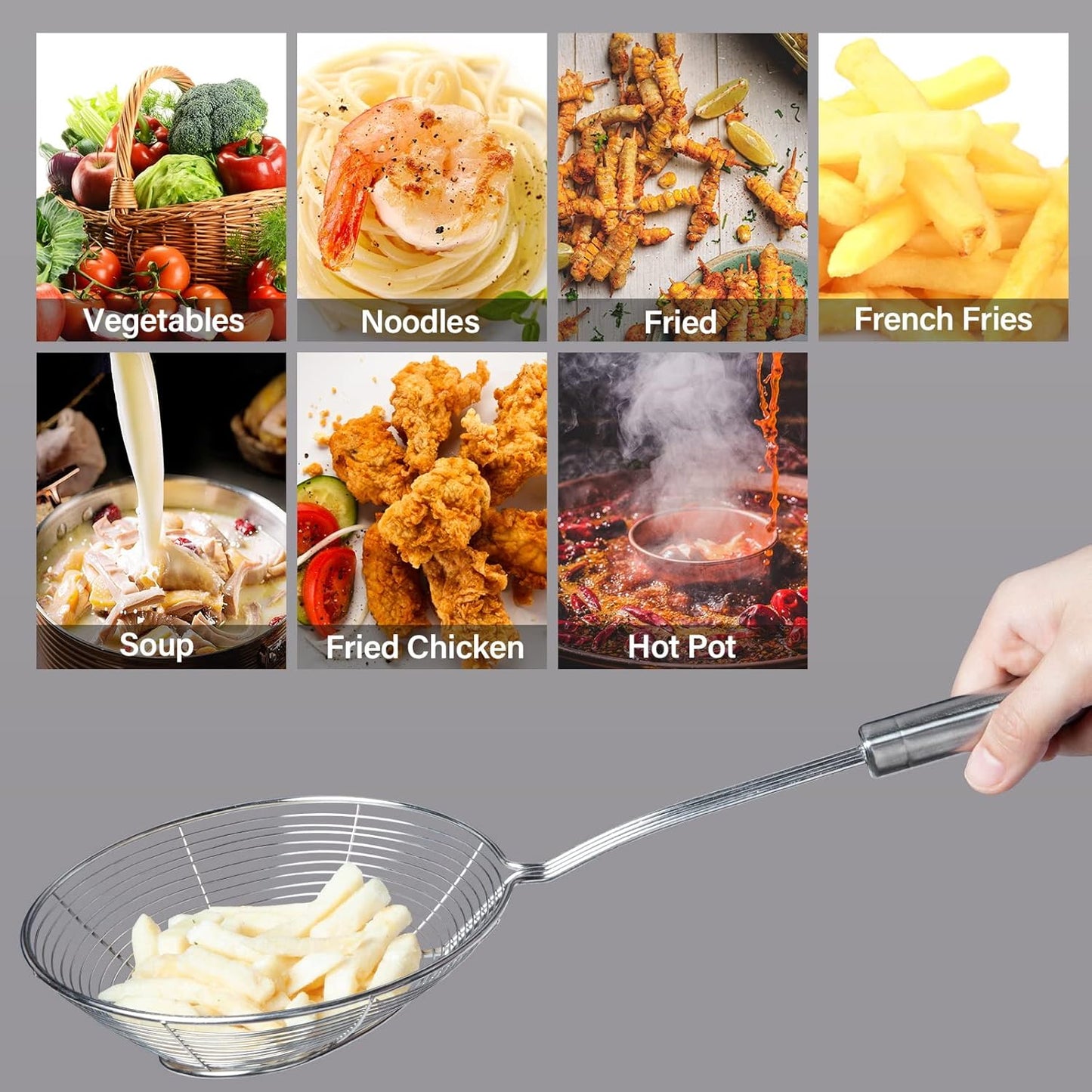 Eisinly Strainer Skimmer Spoon for Cooking and Frying, 6.3 Inches Strainer with Handle Stainless Steel Kitchen Utensils Fryer Scoop Spoon