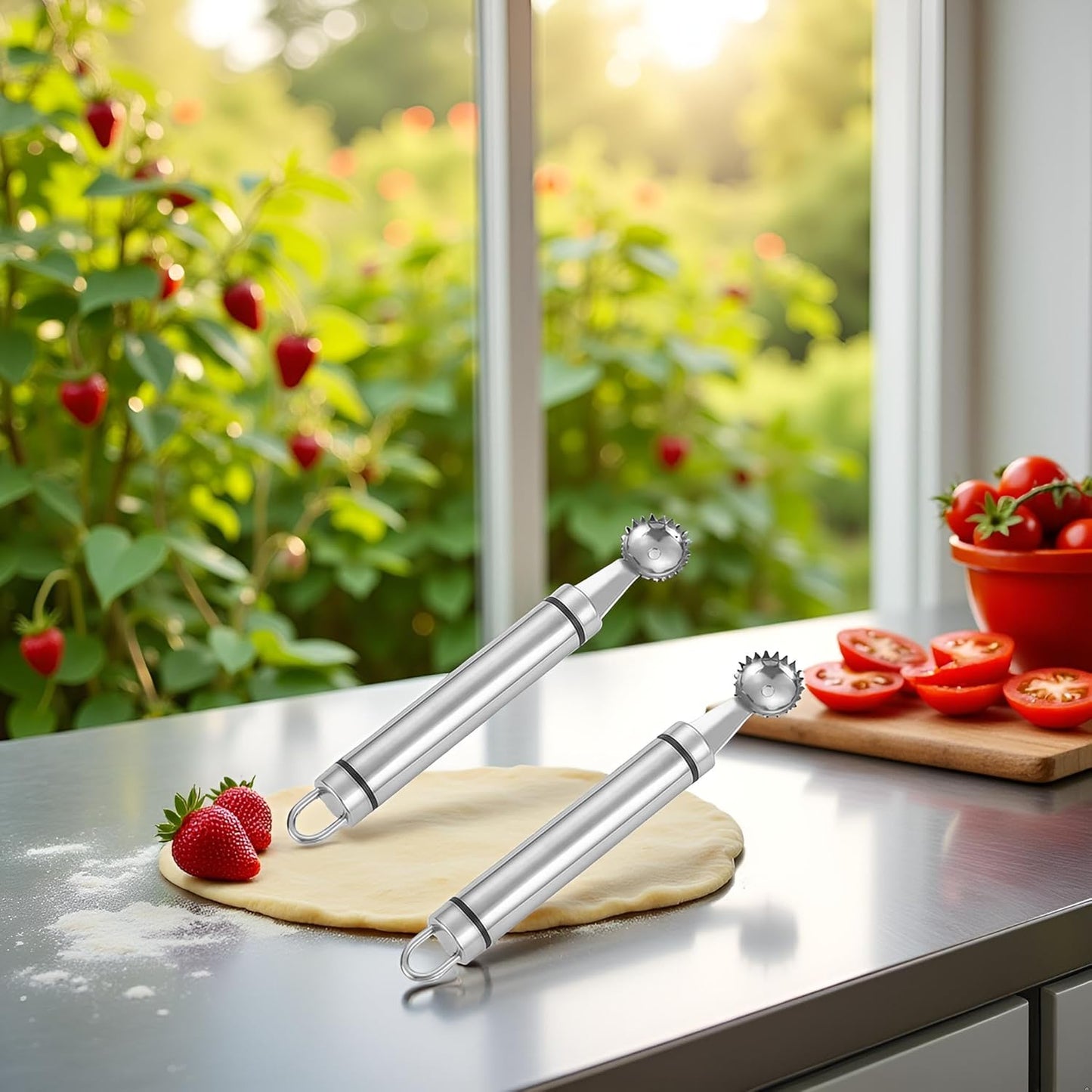 2Pcs Stainless Steel Strawberry Huller and Tomato Stem Corers Tool Multi-Function Stainless Corer and Pitter Remover for Strawberry Gadgets Kitchen Tool Blade Craft Fruit Tools, Tomato Corer