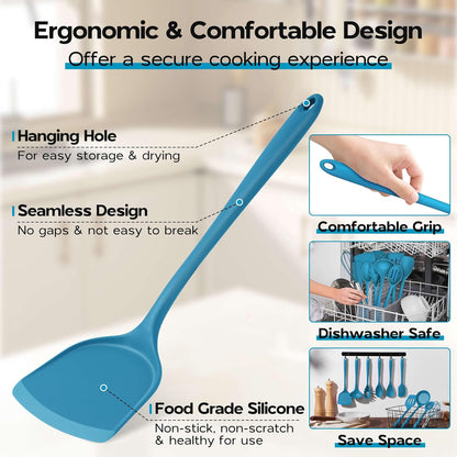 Onader Silicone Cooking Utensils Set of 10, Kitchen Utensils for Nonstick Cookware, Heat Resistant & Nontoxic Spatula Set- Khaki