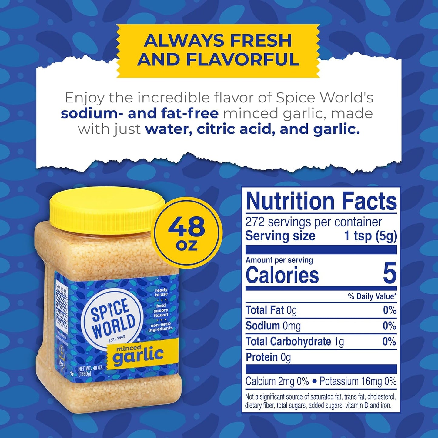 Spice World Squeezable Minced Garlic – Value 20oz Garlic Container – Ready-to-Use Seasonings for Cooking, Simply Squeeze the Convenient Package to Easily Add Flavor Without the Prep Work or Mess