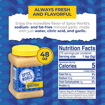 Spice World Squeezable Minced Garlic – Value 20oz Garlic Container – Ready-to-Use Seasonings for Cooking, Simply Squeeze the Convenient Package to Easily Add Flavor Without the Prep Work or Mess