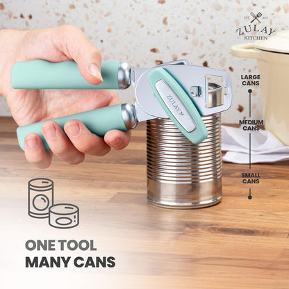 Zulay Kitchen Heavy Duty Stainless Steel Can Opener Manual with Bottle Opener - Rust Proof Manual Can Opener With Turn Knob & Comfy Soft Grip Handles - Cherry Red - Colors B