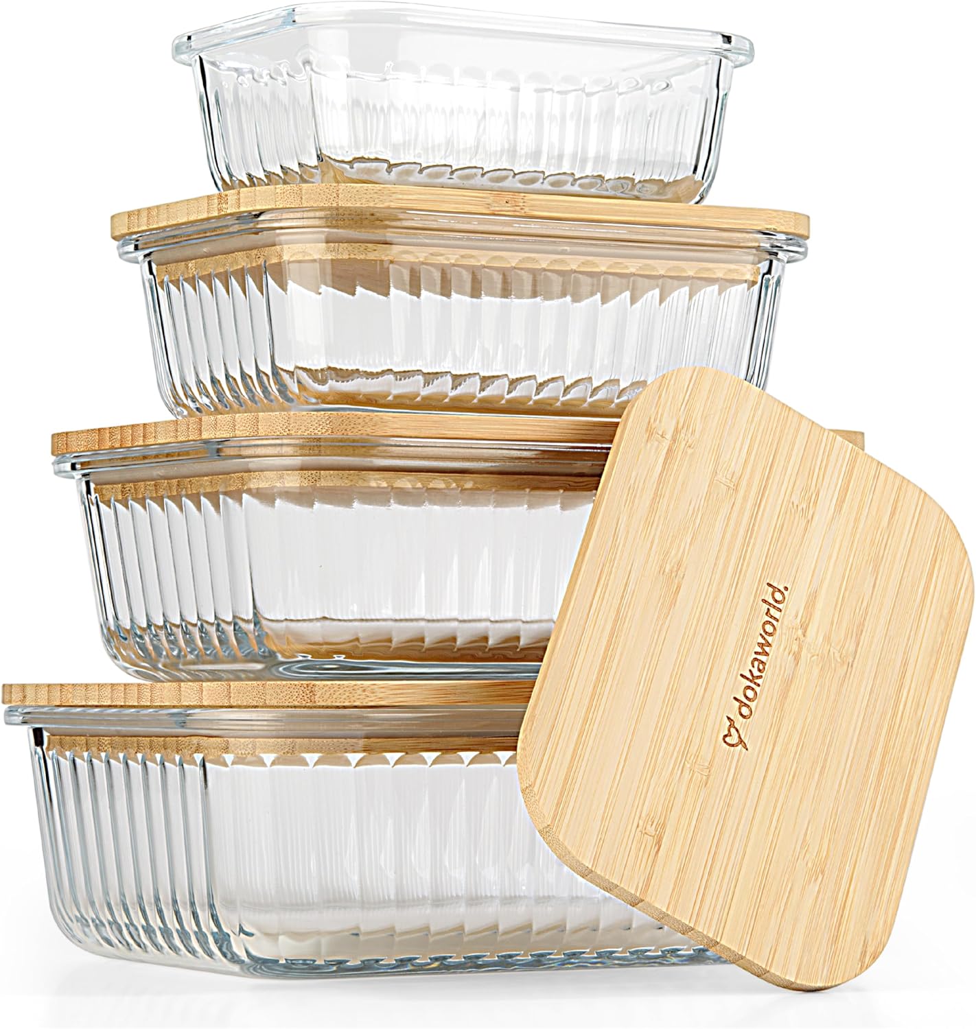 Set of 5 Nesting Glass Bowls with New Updated Acacia Lids for Foodprep, Storage, Mixing & Cooking - Microwave & Oven-ready BPA Free Durable Heat Resistant Inert Borosilicate Glass