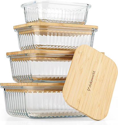 Set of 5 Nesting Glass Bowls with New Updated Acacia Lids for Foodprep, Storage, Mixing & Cooking - Microwave & Oven-ready BPA Free Durable Heat Resistant Inert Borosilicate Glass