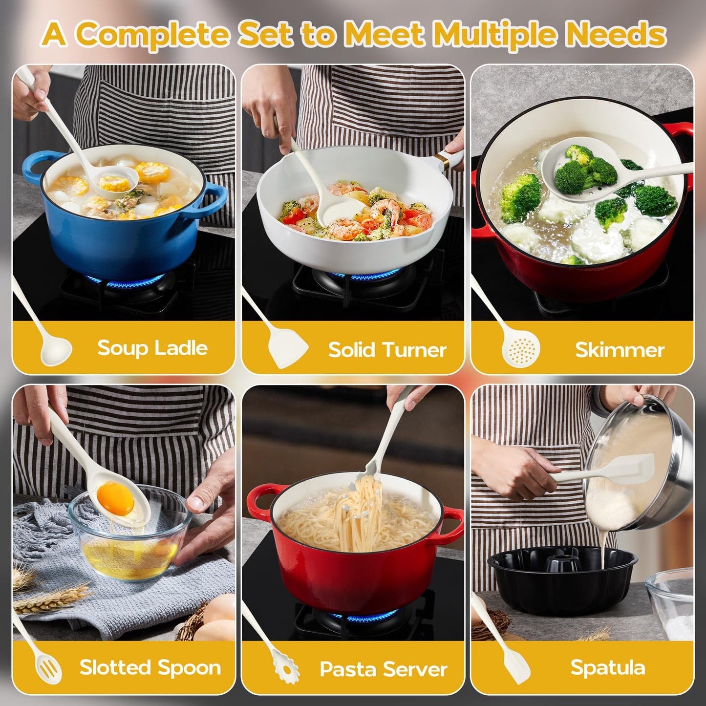 Onader Silicone Cooking Utensils Set of 10, Kitchen Utensils for Nonstick Cookware, Heat Resistant & Nontoxic Spatula Set- Khaki
