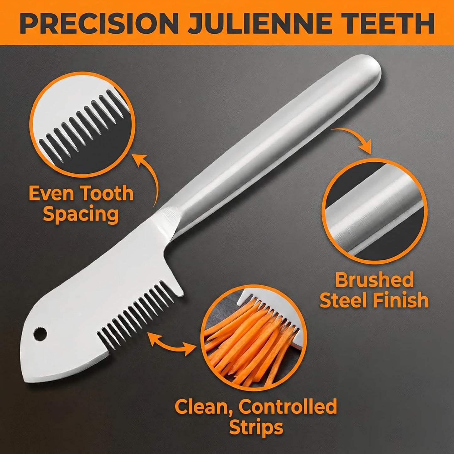 Julienne Peeler, Stainless Steel Vegetable Julienne Slicer with Precision Blade, Ergonomic Handle, Hanging Hole, Easy Clean Shredder Tool for Carrot, Potato, Cucumber, Zucchini, Fruit (1)