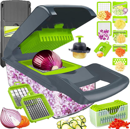 Dewpeton Pro-Series 20-in-1 Mandoline Slicer & Spiralizer, Veggie Chopper with Container, Home Essential Kitchen Gadget