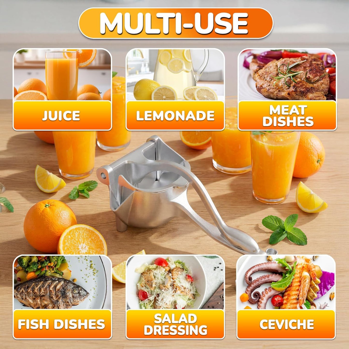 Hand Juicer Squeezer - Aluminum Manual Juicer Hand Press with Ergonomic Handle, 20 Oz Large Capacity Lemon Squeezer for Pomegranate, Orange, Lime & Citrus Fruits with Direct Pour Spout, Hand Wash Only