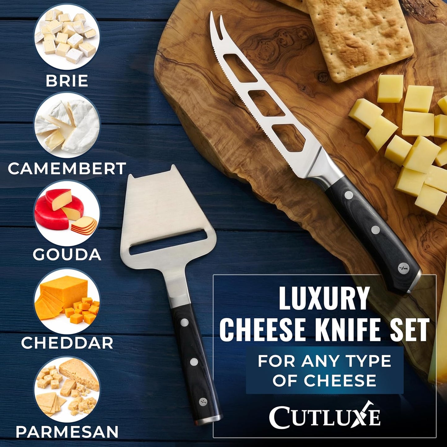 Cutluxe Cheese Knife – 5" Cheese Knife Slicer for Soft and Hard Cheese – Pronged, Serrated & Non Stick Blade – High Carbon German Steel, Full Tang & Ergonomic Handle Design – Artisan Series
