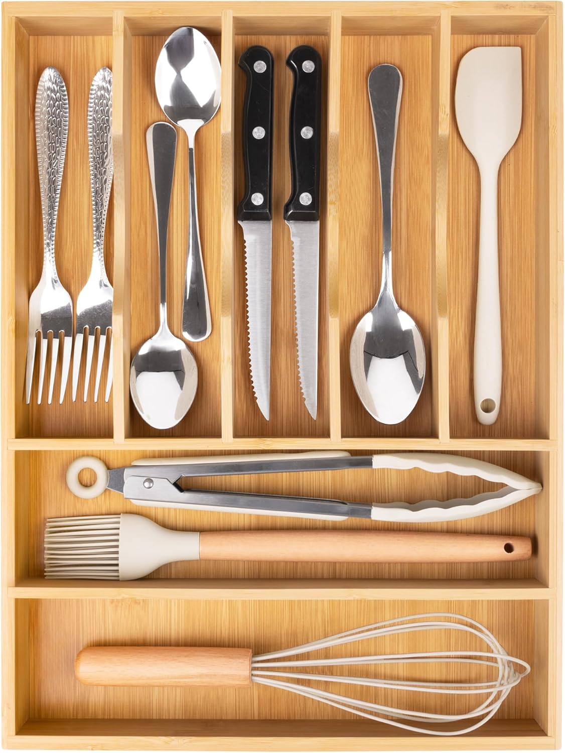 Bellsal Silverware Organizer Kitchen Drawer Organizer Expandable Bamboo Utensil Holder Cutlery Tray for Kitchen Utensil and Flatware Bedroom Office